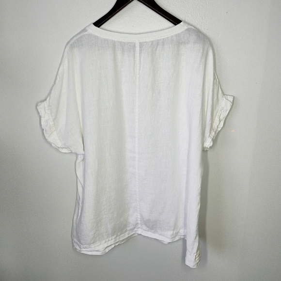 FLAX 100% Linen White Relaxed Fit Top Short Sleeve Summer Travel Size Large - Picture 5 of 14